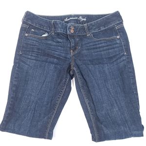 American Eagle Jeans Womens 14 Short Artist Stretch Flared Leg Dark Blue Denim